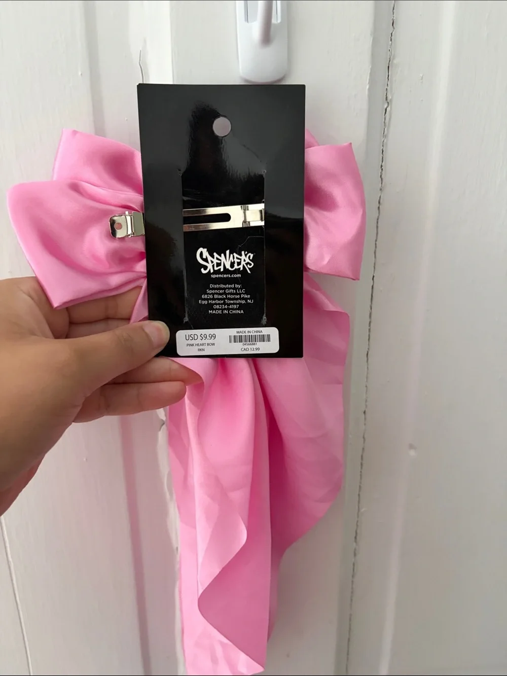 Spencer's Pink Satin Bow with Heart Charm